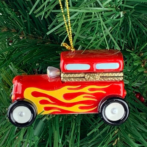 Hot Rod Car Porcelain Hinged Surprise Gift Trinket Box Christmas Ornament - Picture 1 of 5